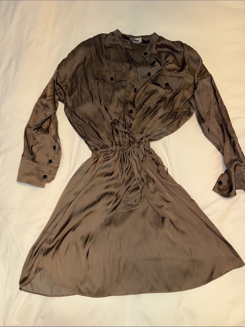 Zadig & Voltaire Brown Long-Sleeve Tie-Waist Shirt Dress